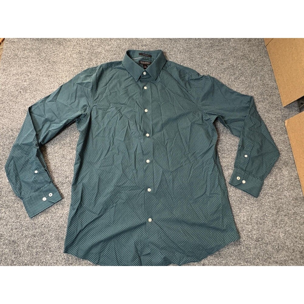 Banana Republic Dress Shirt Mens L Green Polka Dot Standard Non Iron Cotton LS